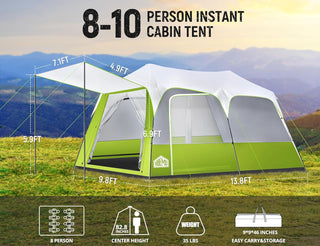 8/10 Person Camping Tent, Pop-Up Family Tent for Instant Easy Setup, Spacious Interior, Includes Rainfly, Room Divider, Carry Bag, Backpacking Tents for Camping, Hiking, Sleepovers