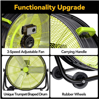 Osoeri 24 inch Industrial Drum Fan, 3 Speed 9460 CFM Heavy Duty Metal Cooling Floor Fan , 360° Tilt for Shop Outdoor, Patio, Warehouse, Commercial, Basement High Speed Fan(green)