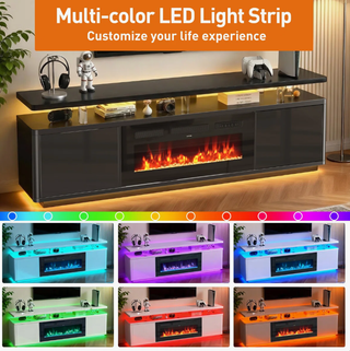 Easoger 70" 2-Tier TV Stand with 36" Electric Fireplace, Modern Entertainment Center with LED Lights & Acrylic Legs, Media Console for TVs up to 80" for Living Room,Black