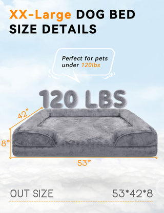 XXL Orthopedic Dog Bed for Extra Large Dogs - Waterproof Memory Foam, Egg Crate Support, Non-Slip Bottom & Removable Washable Cover, 53" x 42" x 8"