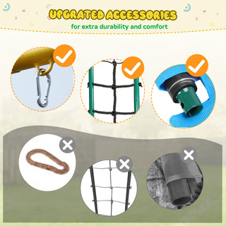 Metal Swing Sets for Backyard,Heavy-Duty Outdoor Kids Playsets for Playground,Outside Toys with 2 Swings,Trapeze Bar and Basketball Hoop for Aged 3-12