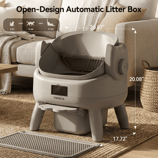 Osoeri Self-Cleaning Cat Litter Box,Open-Top Large Automatic Cat Litter Box for Multiple Cats,APP Control,Integrated Safety Protection,Odor-Free,with Trash Bags,Waterproof Mat and Litter Mat,Gray