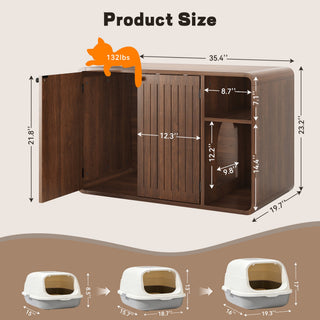 Easoger Cat Litter Box Enclosure with Side Entry, Wooden Litter Box Cabinet with Arched Door & Ventilation, Multifunctional End Table for Living Room, Bedroom, Brown