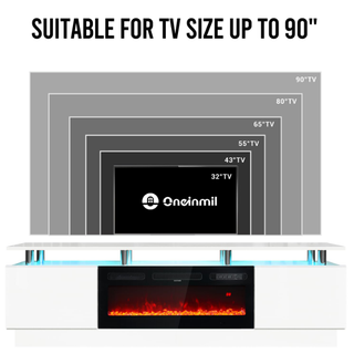 Oneinmil Fireplace TV Stand with 36” Electric Fireplace, Entertainment Center for TVs up to 90", LED Lights Entertainment Center, TV Console, White