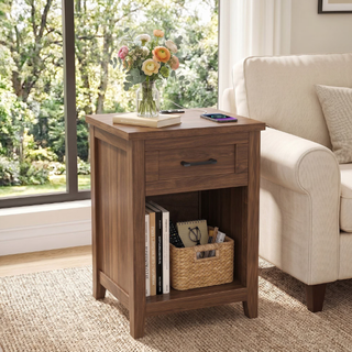 Easoger Farmhouse Nightstand Set of 2 with Charging Station & Large Storage, End Tables with Outlets & USB Ports for Bedroom, Walnut