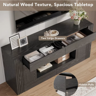 asoger 70" Farmhouse TV Stand, Entertainment Center for TVs up to 80", with Large Cabinets & Open Shelves, Black