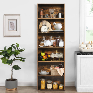 Easoger 6-Tier Tall Narrow Bookcase for Home Office, Brown