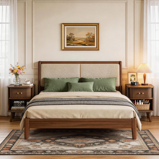 Easoger Set of 2 Fluted Walnut Nightstands with Charging Station, Mid-Century Modern Bedside Tables with Sliding Tambour Doors, Storage Cabinet & Open Shelf for Bedroom