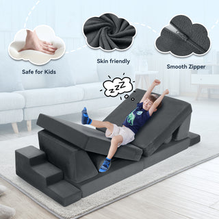 14pcs Modular Kids Play Couch, Child Sectional Sofa, Fortplay Bedroom and Playroom Furniture for Toddlers, Convertible Foam and Floor Cushion for Boys and Girls, Gray