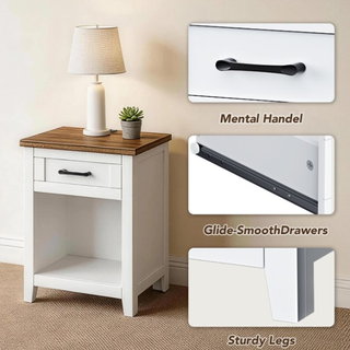 Easoger Farmhouse Nightstand Set of 2 with Charging Station & Large Storage, End Tables with Outlets & USB Ports for Bedroom,Walnut+White