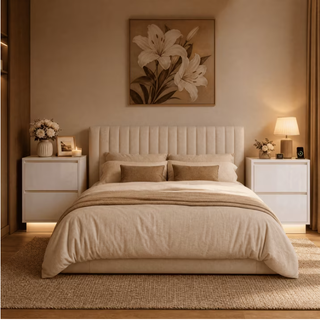 Easoger Nightstand Set of 2 with LED Lights, 2 Drawers & USB Ports, Modern End Tables for Bedroom Living Room, White