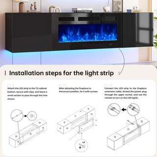Easoger Floating TV Stand with 36" Electric Fireplace, Wall Mounted Fireplace Entertainment Center with Storage for TVs Up to 80", Adjustable Partition, Black/White (All Black)