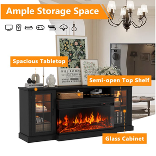 Easoger 80" Fireplace TV Stand with 3-Sided Glass Electric Fireplace, 12 Flame Colors + 12 LED Backlight Colors, Holds TV up to 88", Black