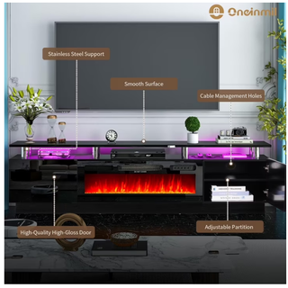 Easoger Fireplace TV Stand with 36” Electric Fireplace, Entertainment Center for TVs up to 90", LED Lights Entertainment Center, TV Console, Black