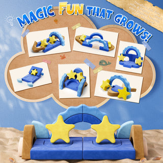 EVMORE 16PCS Modular Kids Play Couch Furniture, Sea World Theme Foam Children Sofa Couch for Girls Boys, DIY Creativing Modular Sofa, Modern Floor Couch