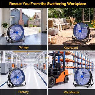 Osoeri 24 inch Industrial Drum Fan, 3 Speed 9460 CFM Heavy Duty Metal Cooling Floor Fan , 360° Tilt for Shop Outdoor, Patio, Warehouse, Commercial, Basement High Speed Fan-Blue