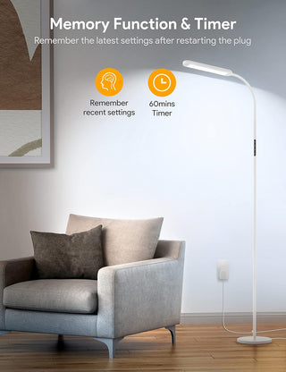 MediAcous Floor Lamp, LED Floor Lamp with Remote, 5 Colors & 5 Brightness & Stepless Adjustable Standing Lamp Work with Wall Switch,1H Timer, Memory Function, Gooseneck for Living Room Bedroom, White