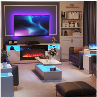 Easoger Modern Stylish Coffee Table with 16 Colors LED Lights, Double-Layer Design for Living Room, White High Gloss Acrylic