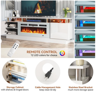 Easoger 70” Fireplace TV Stand, Entertainment Center for TVs up to 80", with 36'' Electric Fireplace, LED Lights Entertainment Center, TV Console, White