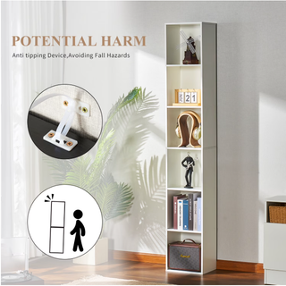 Easoger 6-tier Tall Narrow Bookshelf, 71.5" Coner Bookcase with Storage Space for Home Office, White