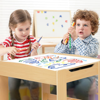 Kids Table and Chair Set,2 in 1 Detachable Tabletop Construction Play Table Set for Drawing, Reading,Build Blocks,with Bookshelves and Storage Drawer,Brown White