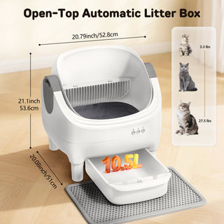 Osoeri 10L Open-Top Self-Cleaning Cat Litter Box, App Control, Safety Sensors & Odor-Free for Multi-Cat Homes.