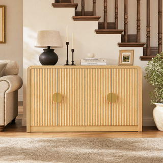 Easoger 55" Fluted Buffet Sideboard Cabinet, Modern Mid Century Console Cabinet with Adjustable Shelves & Wavy Grain Doors for Living Room, Oak color