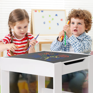 Kids Table and Chair Set,2 in 1 Detachable Tabletop Construction Play Table Set for Drawing, Reading,Build Blocks,with Bookshelves and Storage Drawer,White Grey