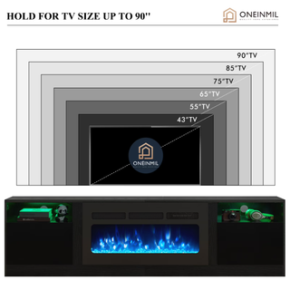 Easoger Fireplace TV Stand for TVs up to 90", 80" TV Stand with 36" Electric Fireplace, With 12 Color LED Lights Entertainment Center, Black