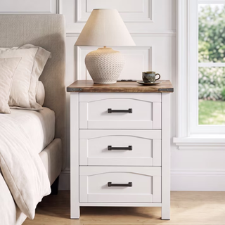 Easoger Farmhouse 3-Drawer Nightstands with Charging Station & USB-C, 18" Wide Rustic White Wood Bedside Table for Bedroom