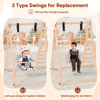 Indoor Baby Climbing Toys, 7-in-1 Playground Jungle Gym Montessori Waldorf Style Wooden Toddlers Climber Playset, Basketball Hoop, Slide, Rock Climbing Wall for Children Kids