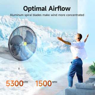 Ultra-Quiet 20" Wall Mounted Fan with Smart Oscillation - 5300CFM High Velocity Industrial & Home Fan for Office, Greenhouse, Warehouse - 3 Speed Space-Saving Metal Design