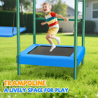 Metal Swing Sets for Backyard,Heavy-Duty Outdoor Kids Playsets for Playground,Outside Toys with Trampoline, Platform Swing, 2 Swings and Basketball Hoop for Aged 3-12