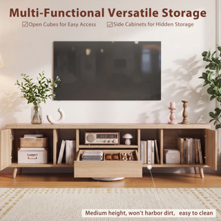Easoger 70" TV Stand for TVs Up to 75", Modern Farmhouse Entertainment Center with 2 Doors & Open Storage, Walnut Finish with Lattice Door Design, Media Console