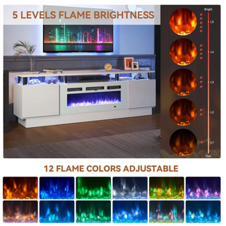 Easoger 70” Fireplace TV Stand, Entertainment Center for TVs up to 80", with 36'' Electric Fireplace, LED Lights Entertainment Center, TV Console, White