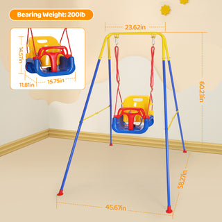 Toddler Swing Set, 3 in 1 High Back Baby Swing Set, Kids Chair Secure Swing Seat, Detachable Swing Seat for Playground Indoor Outdoor, Yellow