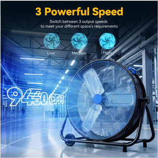 Osoeri 24 inch Industrial Drum Fan, 3 Speed 9460 CFM Heavy Duty Metal Cooling Floor Fan , 360° Tilt for Shop Outdoor, Patio, Warehouse, Commercial, Basement High Speed Fan-Blue