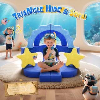 EVMORE 16PCS Modular Kids Play Couch Furniture, Sea World Theme Foam Children Sofa Couch for Girls Boys, DIY Creativing Modular Sofa, Modern Floor Couch