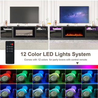 Easoger 90” Fireplace TV Stand for TVs up to 98", TV Stand with 36'' Electric Fireplace, LED Lights Entertainment Center, TV Console, Black