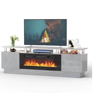 Easoger 70” Fireplace TV Stand, Entertainment Center for TVs up to 80", with 36'' Electric Fireplace, LED Lights Entertainment Center, TV Console,Gray