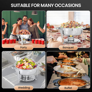 5 QT Chafing Dishes, 4 Pack Premium Stainless Steel Complete Set, Round Chafing Dish Buffet Set, Heating and Cooling Chafing Dish for Gatherings Banquets, Buffets, Parties, Weddings