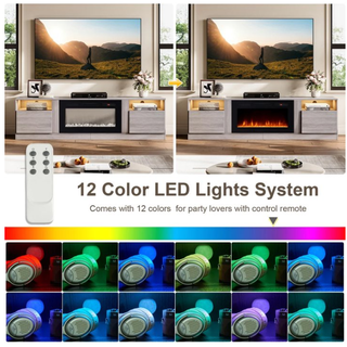 Easoger 80” Fireplace TV Stand for TVs up to 90", TV Stand with 36'' Electric Fireplace, LED Lights Entertainment Center, TV Console, Gray