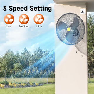 Ultra-Quiet 20" Wall Mounted Fan with Smart Oscillation - 5300CFM High Velocity Industrial & Home Fan for Office, Greenhouse, Warehouse - 3 Speed Space-Saving Metal Design