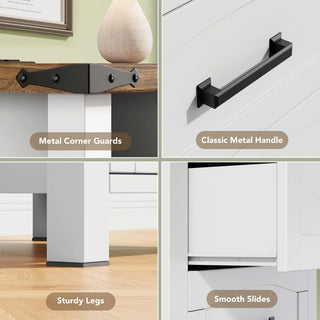 Evmore 2-Drawer Nightstand Set with Charging Station, 18" Farmhouse Bedside Tables with Open Storage Shelf & USB-C, White and Walnut Wood End Tables for Small Bedrooms