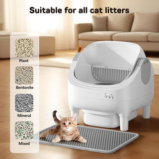 Osoeri 10L Open-Top Self-Cleaning Cat Litter Box, App Control, Safety Sensors & Odor-Free for Multi-Cat Homes.
