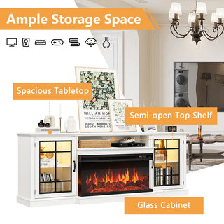 Easoger 80" Fireplace TV Stand with 3-Sided Glass Electric Fireplace, 12 Flame Colors + 12 LED Backlight Colors, Holds TV up to 88", White
