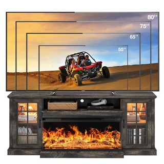 Easoger 36 Inch Fireplace TV Stand for TVs up to 80", LED Light Entertainment Center with 3-Sided Glass Fireplace, TV Console, Gray