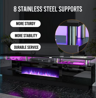Easoger Fireplace TV Stand with 36” Electric Fireplace, Entertainment Center for TVs up to 90", LED Lights Entertainment Center, TV Console, Black