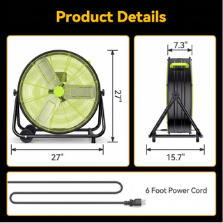 Osoeri 24 inch Industrial Drum Fan, 3 Speed 9460 CFM Heavy Duty Metal Cooling Floor Fan , 360° Tilt for Shop Outdoor, Patio, Warehouse, Commercial, Basement High Speed Fan(green)