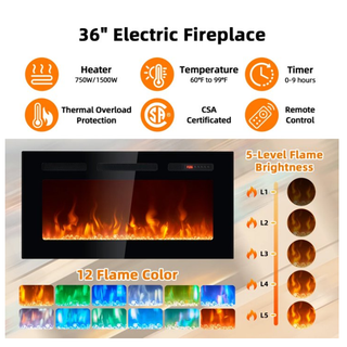 Easoger 70” Fireplace TV Stand for TVs up to 80", TV Stand with 36'' Electric Fireplace, LED Lights Entertainment Center, TV Console, Gray